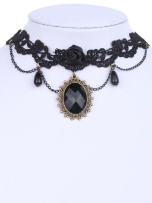 Yazilind-Lace-Acrylic-Pendant-Black-Chain-Handmade-Gothic-Choker-Necklace-11in-0