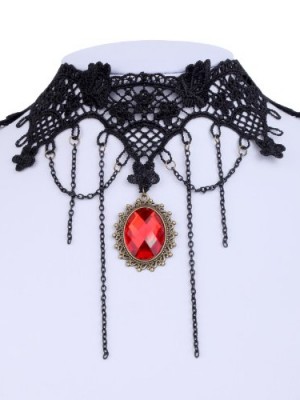 Yazilind-Lace-Gothic-Lolita-Sexy-Red-Crystal-Tassel-Chain-Choker-Necklace-11in-0