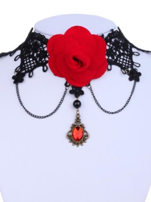 Yazilind-Lace-Gothic-Lolita-Sexy-Rose-Rhinestone-Pendant-Tassel-Choker-Necklace-11in-0