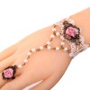 Yazilind-Lolita-Pink-Rose-White-Beads-Metal-White-Lace-Slave-Bracelets-with-Ring-fow-Women-0