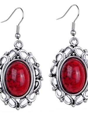 Yazilind-Vintage-Tibetan-Silver-Red-Oval-Turquoise-Dangle-Drop-Hook-Earrings-Women-Gift-0