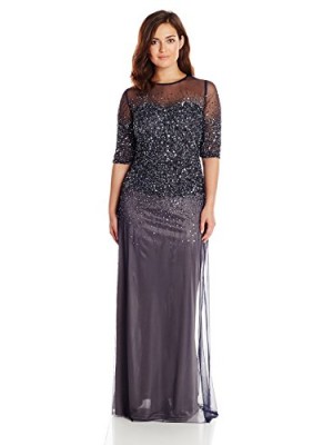 Adrianna-Papell-Womens-Plus-Size-34-Sleeve-Beaded-Illusion-Gown-Navy-16-0