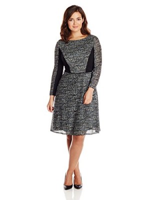Adrianna-Papell-Womens-Plus-Size-Long-Sleeve-Printed-Fit-and-Flare-Dress-Blue-18-0