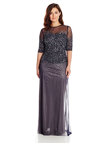 NWT Adrianna Papell Sleeveless Beaded Illusion Gown Dress Gunmetal [SZ 2 ]  #N365 | eBay