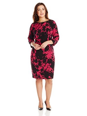 Adrianna-Papell-Womens-Plus-Size-34-Sleeve-Floral-Printed-Dress-SangriaBlack-16-0