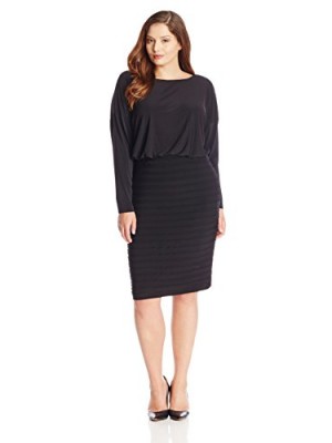 Adrianna-Papell-Womens-Plus-Size-Blouson-Banded-Skirt-Dress-Black-14-0