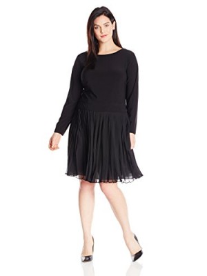 Adrianna-Papell-Womens-Plus-Size-Long-Sleeve-Pleated-Fit-and-Flare-Dress-Black-18-0