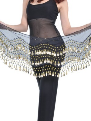 BELLYLADY-Chiffon-Dangling-Gold-Coins-Belly-Dance-Hip-Scarf-Vogue-Style-BLACK-0