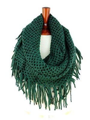 Basico-Women-Winter-Warm-Knit-Infinity-Scarf-Tassels-Soft-Shawl-Various-Colors-Dark-Green-0