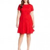 Sandra-Darren-Womens-Plus-Size-Short-Sleeve-Fit-and-Flare-Solid-Dress-Red-14-0