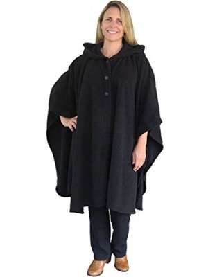 35-Below-Chunky-Fleece-Hooded-Cape-Soft-3-Button-Front-Closure-Jacket-Black-0