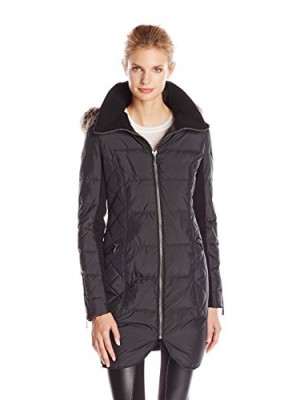 BCBGeneration-Womens-Down-Coat-with-Quilted-Side-Panels-and-Fur-Hood-Black-Small-0
