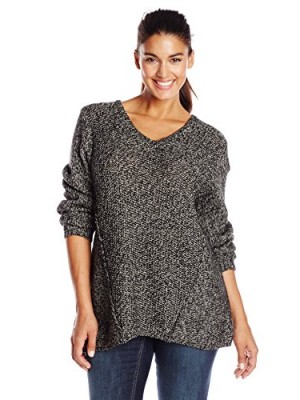 Calvin-Klein-Womens-Plus-Size-Marled-Vneck-Sweater-BlackBirch-2X-0