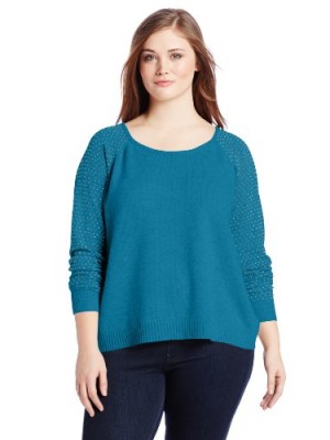 DKNYC-Womens-Plus-Size-Long-Sleeve-Pullover-with-Studded-Sleeves-Blue-Shadow-3X-0