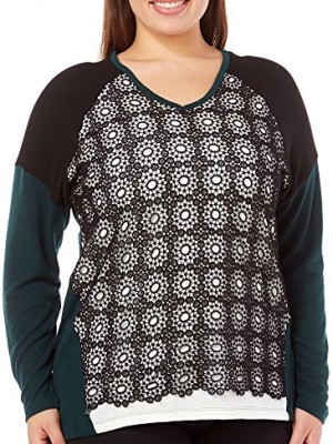 Democracy-Womens-Plus-Size-Long-Sleeve-Color-Bock-Sweaterknit-with-Crochet-Lace-Overlay-Spruce-1X-0