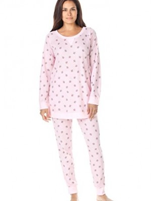 Dreams-And-Company-Womens-Plus-Size-Pajama-Sleep-Set-In-Thermal-Knit-Pink-0