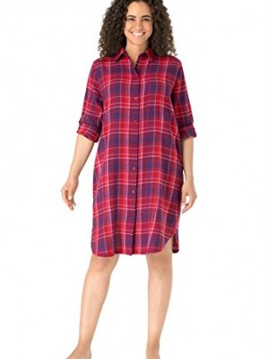 Dreams-Co-Womens-Plus-Size-Sleepshirt-in-plaid-flannel-with-button-front-0
