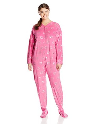 Hello-Kitty-Womens-Plus-Size-Foil-Print-Footed-Onesie-Pink-2X-0