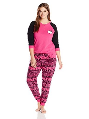 Hello-Kitty-Womens-Plus-Size-Lovely-Dreamer-Tribal-Print-Raglan-Sleeve-Pajama-Set-PinkMulti-2X-0