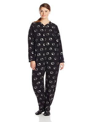 Hello-Kitty-Womens-Plus-Size-Sparkle-Type-Foil-Print-Footie-Jumpsuit-Black-2X-0