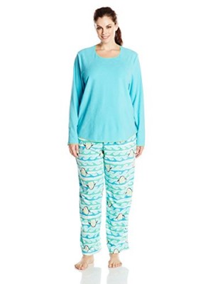 Hue-Sleepwear-Womens-Plus-Size-Artic-Wave-Fleece-Pajama-Set-Scuba-Blue-1X-0