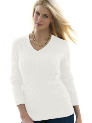 Jessica-London-Womens-Plus-Size-V-Neck-Sweater-In-Ribbed-Cotton-Ivory3032-0