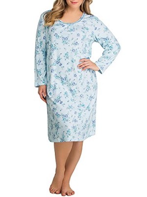 Karen-Neuburger-Womens-Plus-Size-Pretty-Please-Plus-Sized-Long-Sleeved-Floral-Teal-Pullover-Nightgown-FloralTeal-2X-0