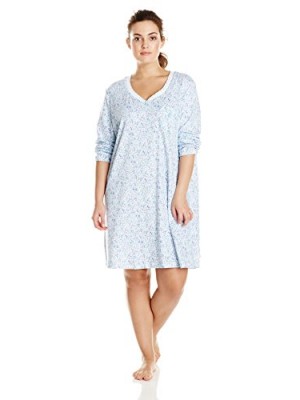 Karen-Neuburger-Womens-Plus-Size-Pretty-Please-Plus-Sized-Long-Sleeved-Teal-Ditsy-Floral-Henley-Nightshirt-DitsyTeal-1X-0