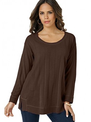 Roamans-Womens-Plus-Size-Drop-Needle-Ballet-Neck-Sweater-Chocolate2X-0