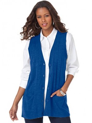 Roamans-Womens-Plus-Size-Fine-Gauge-Long-Sweater-Vest-Marine-BlueL-0