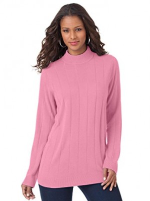 Roamans-Womens-Plus-Size-Fine-Gauge-Mock-Neck-Sweater-Rose-DustL-0