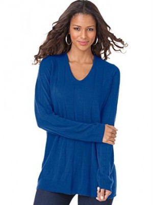 Roamans-Womens-Plus-Size-Fine-Gauge-V-Neck-Sweater-Marine-Blue1X-0