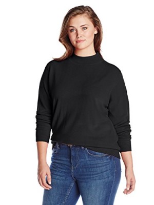 Sag-Harbor-Womens-Plus-Size-Mock-Neck-Cashmerlon-Sweater-Black-2X-0