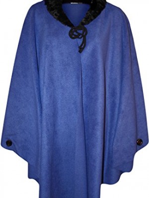 WearAll-Womens-Plus-Size-Fur-Collar-Poncho-Cape-Blue-One-Size-0