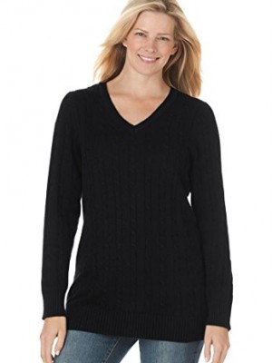 Womens-Plus-Size-V-neck-cable-pullover-BLACK2X-0